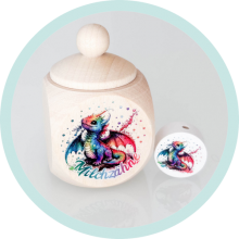 Milchzahndose und Motivscheibe Drache Regenbogen