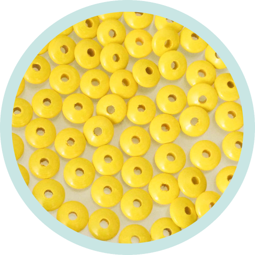 Holzlinsen gelb 10mm normale Form Maxibeutel 500 Stück - zum Schließen ins Bild klicken