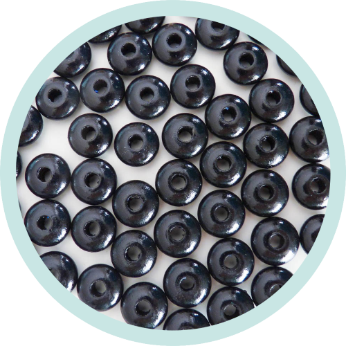 Holzlinsen schwarz 10mm normale Form Maxibeutel 500 Stück - zum Schließen ins Bild klicken