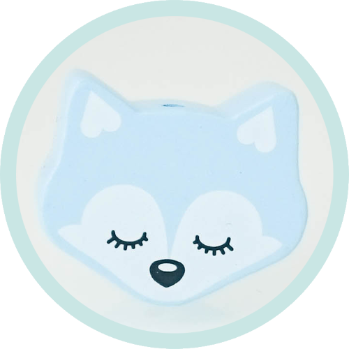 Midi Sleepy Fuchs pastellblau schläft vertikal - zum Schließen ins Bild klicken