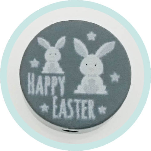 Scheibchen dunkelgrau Happy Easter / Schleife - zum Schließen ins Bild klicken