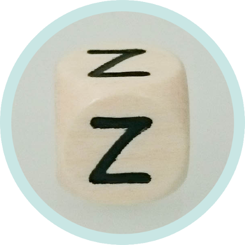 Buchstabenwürfel Z 10mm Holz geprägt schwarz - zum Schließen ins Bild klicken