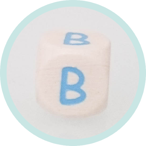 Buchstabenwürfel B 10mm Holz geprägt hellblau - zum Schließen ins Bild klicken