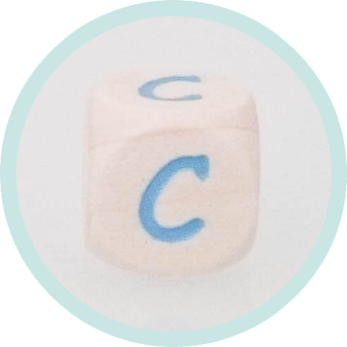 Buchstabenwürfel C 10mm Holz geprägt hellblau - zum Schließen ins Bild klicken