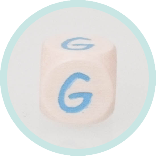 Buchstabenwürfel G 10mm Holz geprägt hellblau - zum Schließen ins Bild klicken