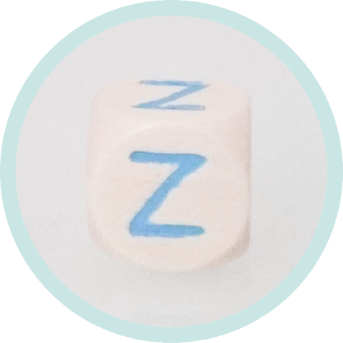 Buchstabenwürfel Z 10mm Holz geprägt hellblau - zum Schließen ins Bild klicken